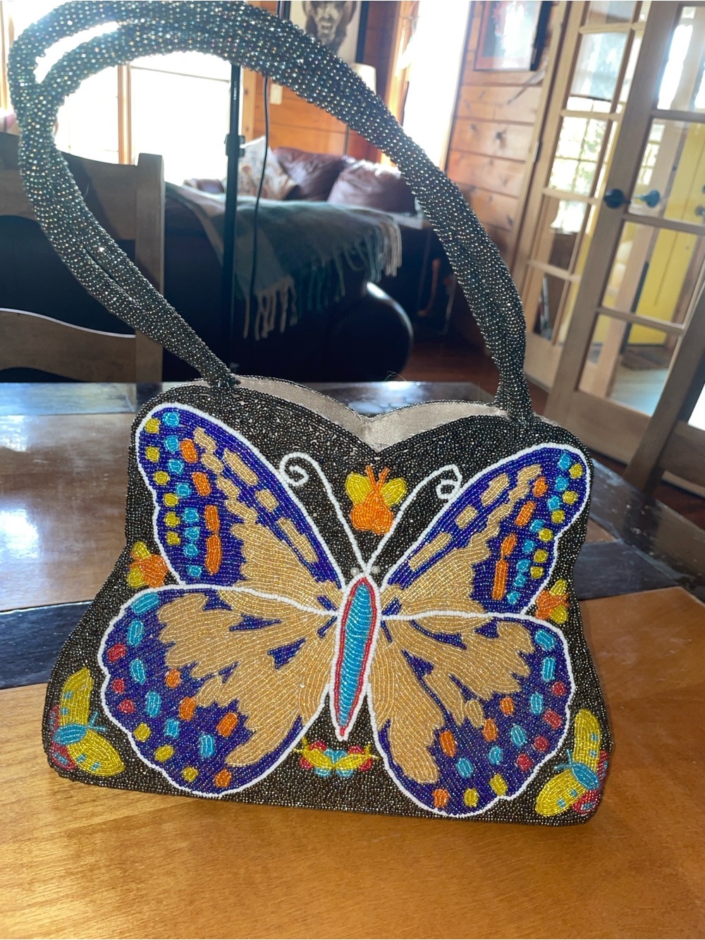 BEAUTIFUL Beaded Butterfly Accent Bag in Blue and Gold - Picture 2 of 12